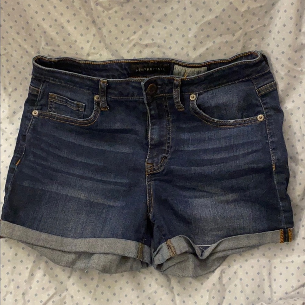 High Waisted Midi Aeropostale Shorts (Dark Wash)